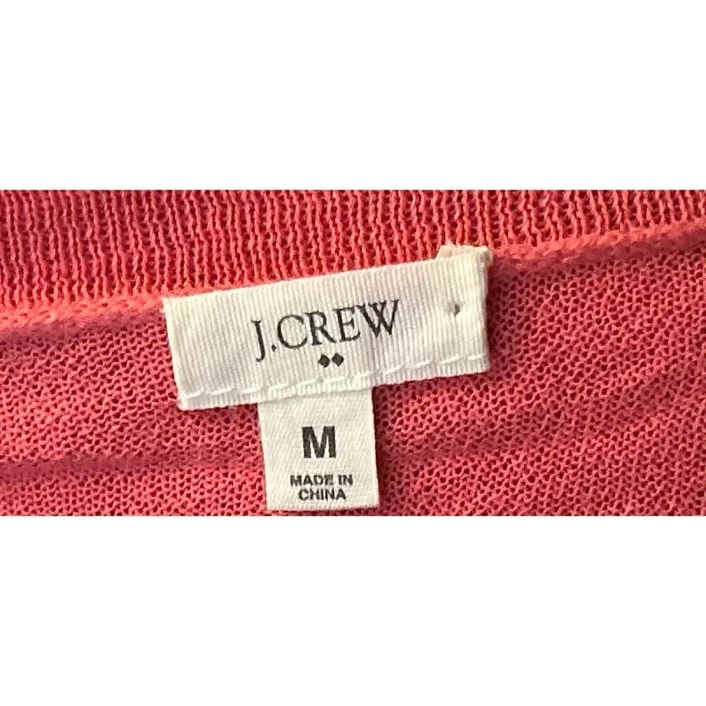 J.CREW Knitted Cardigan Button-up Cotton Blend in Pink/Red Front Pockets Size Me